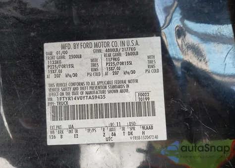 2000 Ford Ranger Xl/Xlt из США, поврежденный, VIN 1FTYR14V0YTA59435